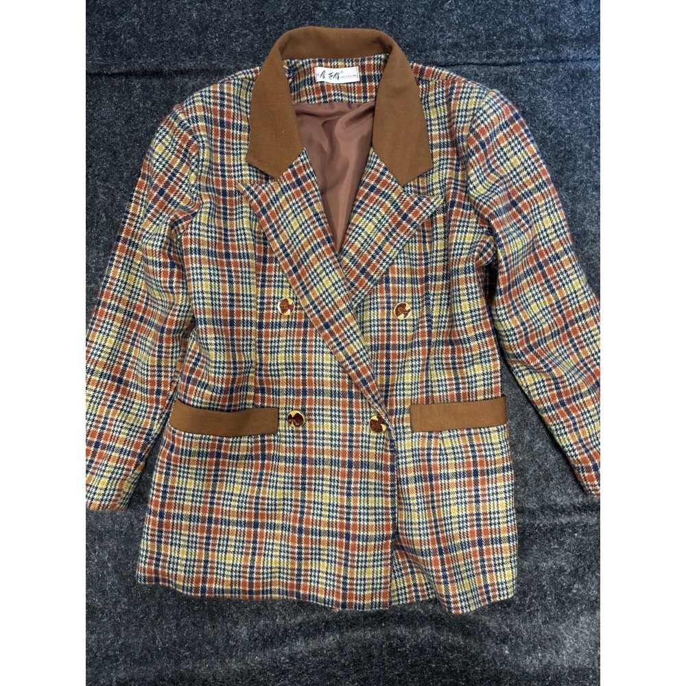 Vintage Plaid Ladies Blazer No Size‎ Tag (Large?)0584